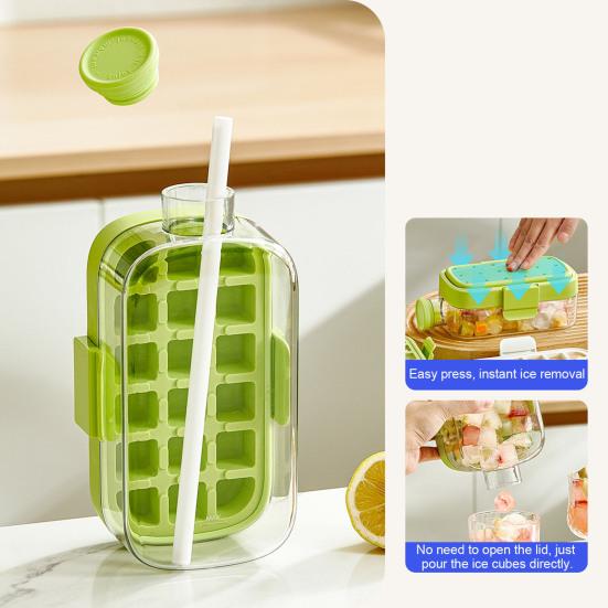 Ice Cube Mold 2-in-1 Ice Tray And Storage Cup Leakproof Seal Push-Type Ice Removal Food-Grade Ice Kettle Portable Ice Maker for Drinks