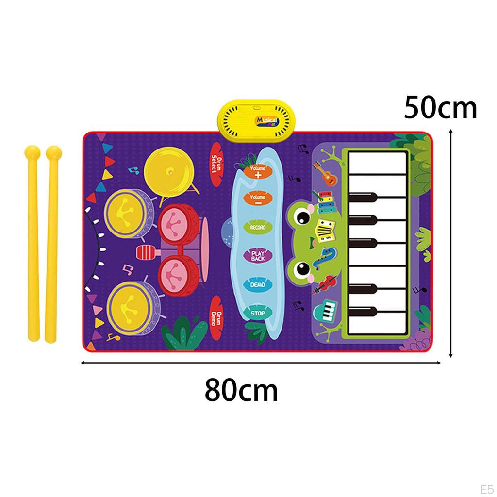 2 in 1 Piano Drum Mat Musical Toy Adjustable Volume Portable Early Educational Durable Valentines