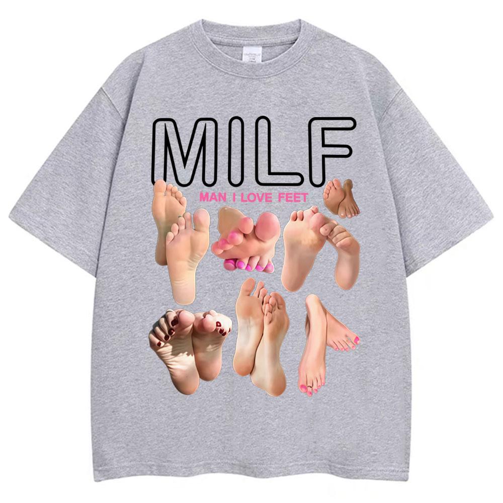 2026 Summer Mens Fun Letter Foot Print Round Neck Tshirt Neutral Soft Casual Street 100 Pure Cotton Short Sleeved Shirt