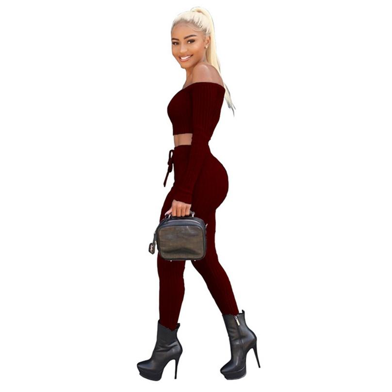 European Style Fashion Women's High-elastic Thread Trousers Two-piece Blouse and Pant Set