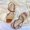 Fashion Fashion Handmade Woven High Heel Sandals Women Retro Ankle Strap Bow Buckle Brand Designer Shoes Cozy Breathable Dresses Dresses
