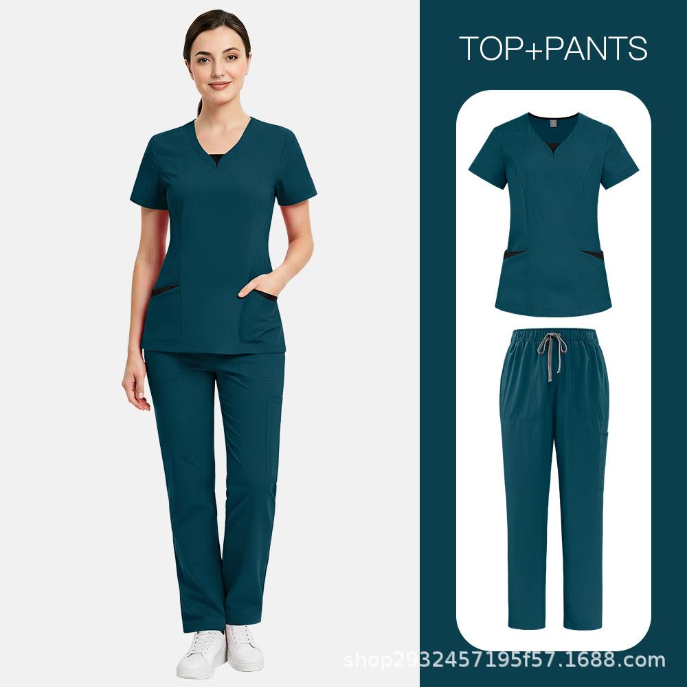 Clinical Workwear Medical Nurse Uniform Scrubs Top Short Sleeve Doctor Clothes Solid Color Medical Scrub Blouse Vneck Workwear