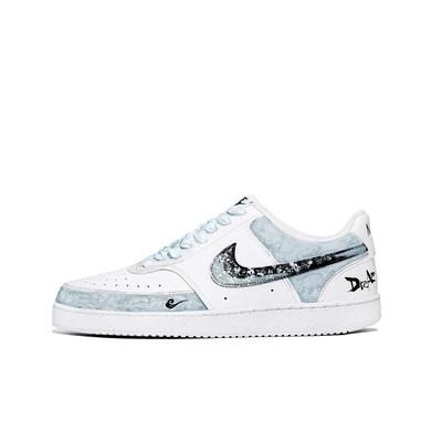 Court Vision 1 Leather Slip Resistant Abrasion Resistant Low Top Skateboard Shoes Men's Black Blue White DH2987-110(Team309-QD)
