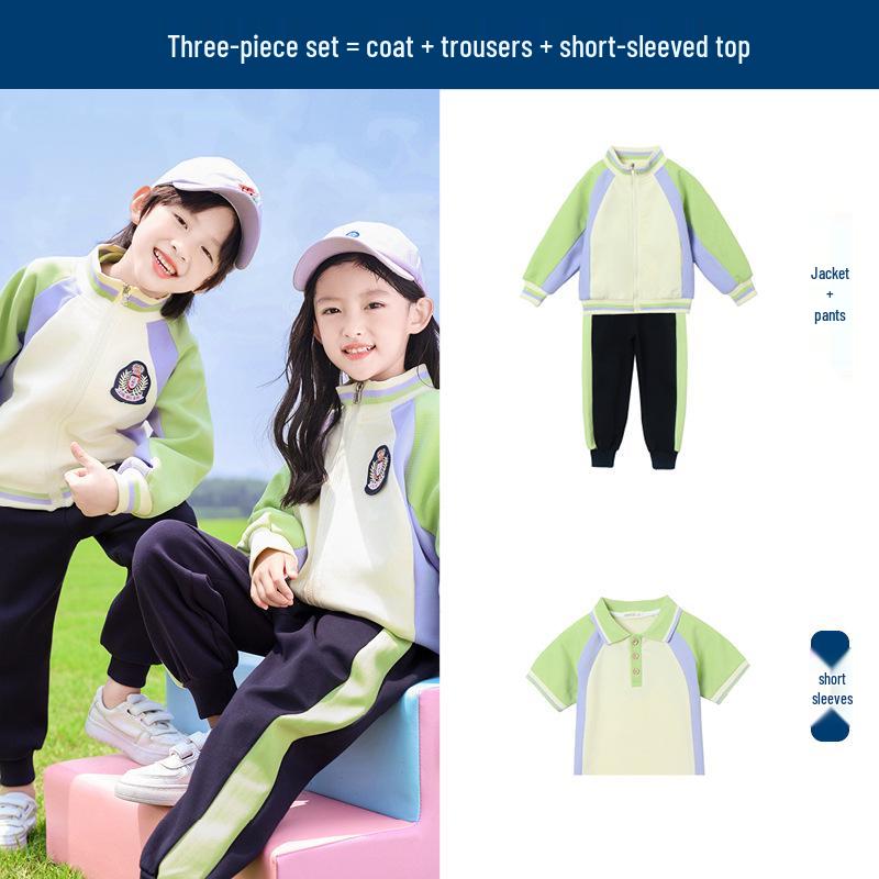 Three-Piece School Uniform Set: Autumn/Spring Sportswear & Baseball Style for Primary, Middle, and Large Kids