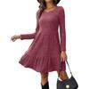 Women's Long Sleeve Ruffle Hem Midi Dress Textured Loose Casual Autumn Vintage Dress