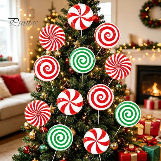Reusable Outdoor Christmas Ornaments 12Pcs Candy Yard Stakes, Hollow Board Garden Decor with Metal Spikes, Easy Install Lawn Signs Red White Green for