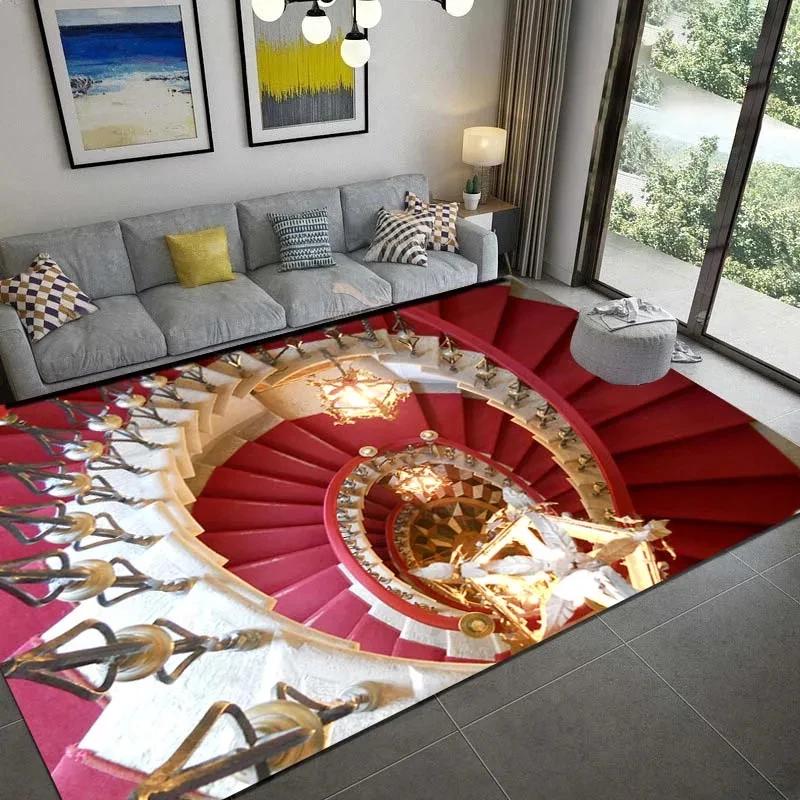 3D rotierende Treppenillusion Teppich für Wohnzimmer Bereichsteppich Schlafzimmer Heimdekoration Nachttisch Rutschfeste Fußmatte Waschbar