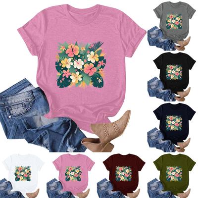 Damski Casualowy T-shirt z Krótkim Rękawem i Hawajskim Wzorem Top