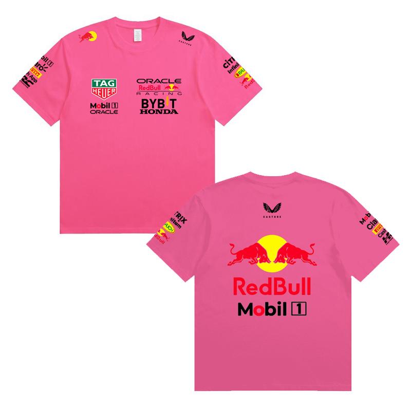 Red Bull Heren Dames F1 Raceteam T‑shirt, Zomer Korte Mouw Katoenen T‑shirt, Voor en Achter Print Casual Los Sport Topje, Meerkleurig