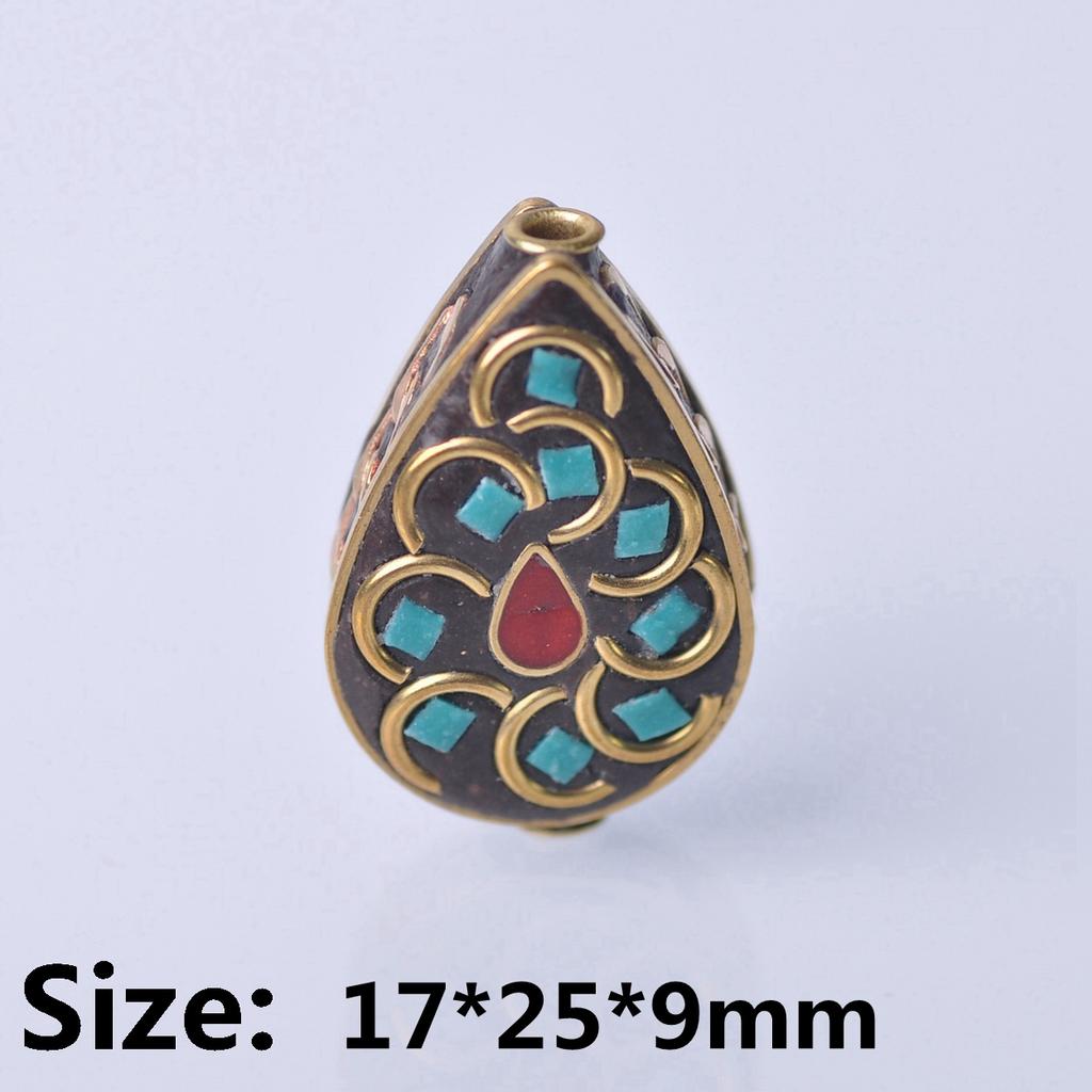 Handmade Nepalese Buddhist Tibetan Brass Metal & Clay Loose Craft Beads for Necklace Jewelry Making DIY