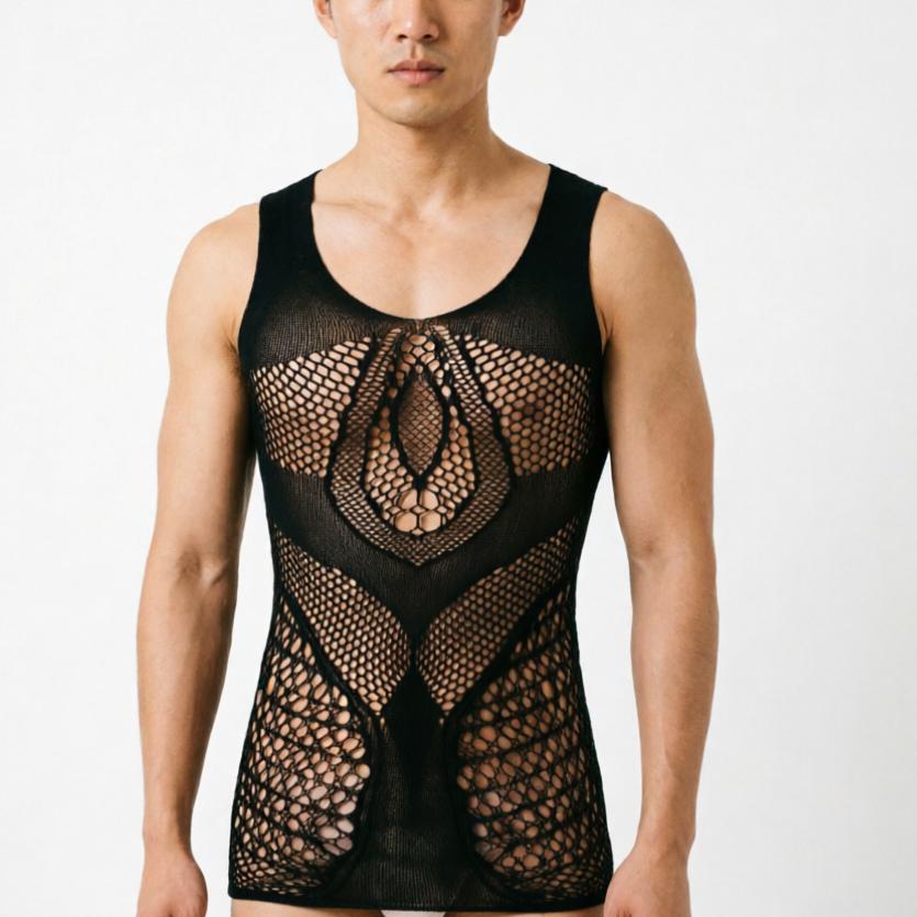 Young Pink Male Sexy Lingerie Men'S Hollow Out Fishnet Tops Black Blue Red White Color Man Sexy Underwear  Lencería Hombre