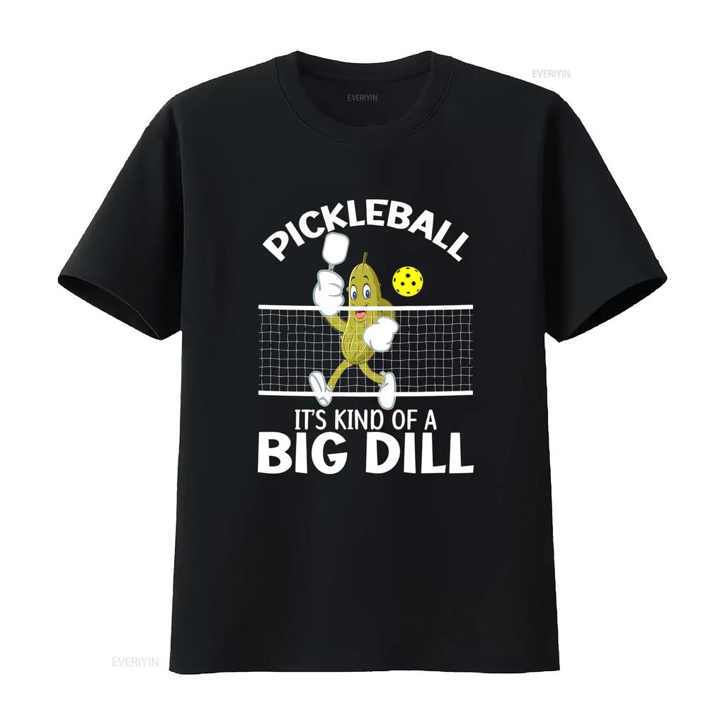 Funny Cartoon Pickle Pickleball Big Dill Print Casual T Shirt vintage Washed Top For Everyday Wear Versatile graphic Slightly