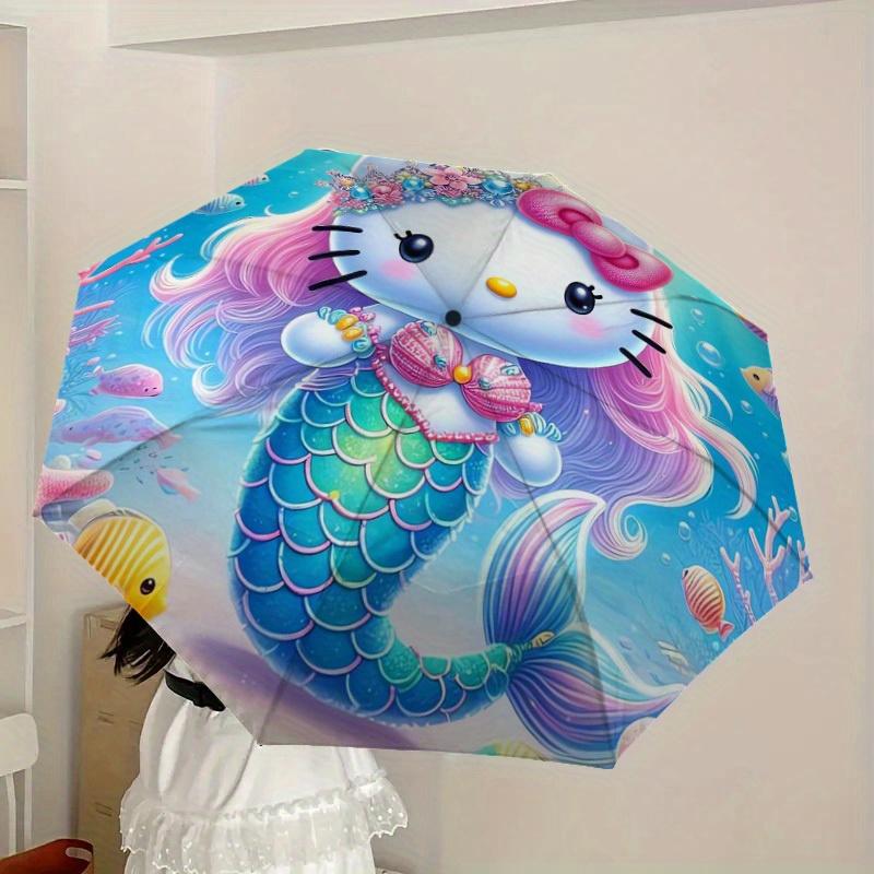 1pc Mermaid Hello Kitty Ocean Adventure Umbrella with Plastic Handle,Suitable for All Seasons Home Travel Outdoor UmbrellaSanlio569