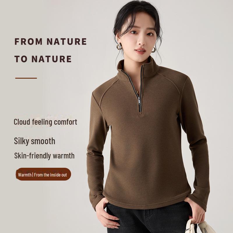 Meiyabi Damen Woll Stehkragen Reißverschlusshemd: Herbst/Winter Halbpullover Lockerer Pullover Jacke (Koreanische Art)