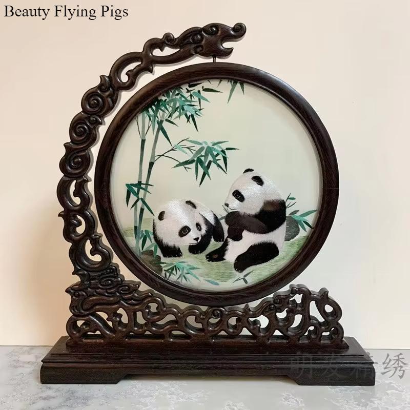1pc, Su Embroidery Ornaments, Chinese Embroidery Crafts, Double Sided Embroidered Ornament, Solid Wood Desktop Decoration