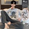 Men's Warm Velvet Pajamas - Casual Long-Sleeve Cartoon Print, Autumn/Winter, Loose Fit, Round Neck, Suitable for Teenagers and Children.