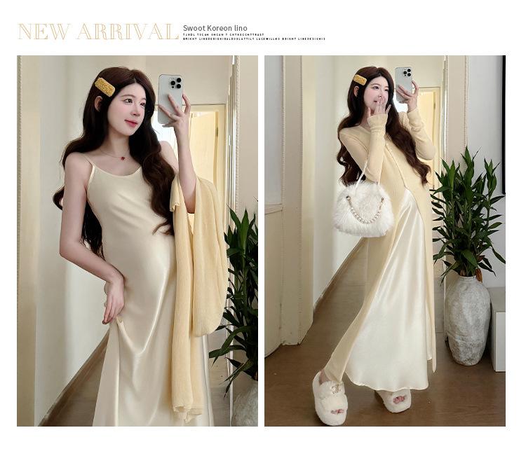 Spring 2026 Elegant Maternity Sling Dress & Cardigan Set