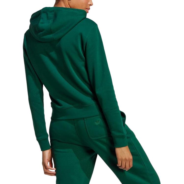adidas Striped Towel Embroidered Letter Print Hoodie Women Tops Dark-Green IC5230