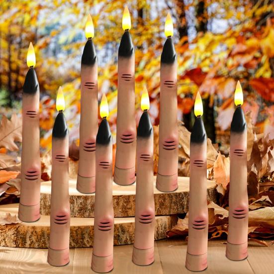 Halloween LED Finger Taper Candles Flameless Flickering Finger Candle Sticks Battery Operated Fake Candles with Remote for Holiday Home Decor