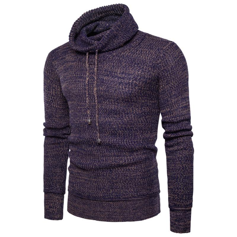 New Men's Sweater, High Street Pile, Pile Collar Pullover, Knit, Solid Color Base Layer