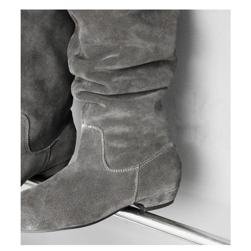 Large Size Over The Knee Temperament Suede High Knight Boots Women's Retro All-match Low Heel Pleated Long Boots