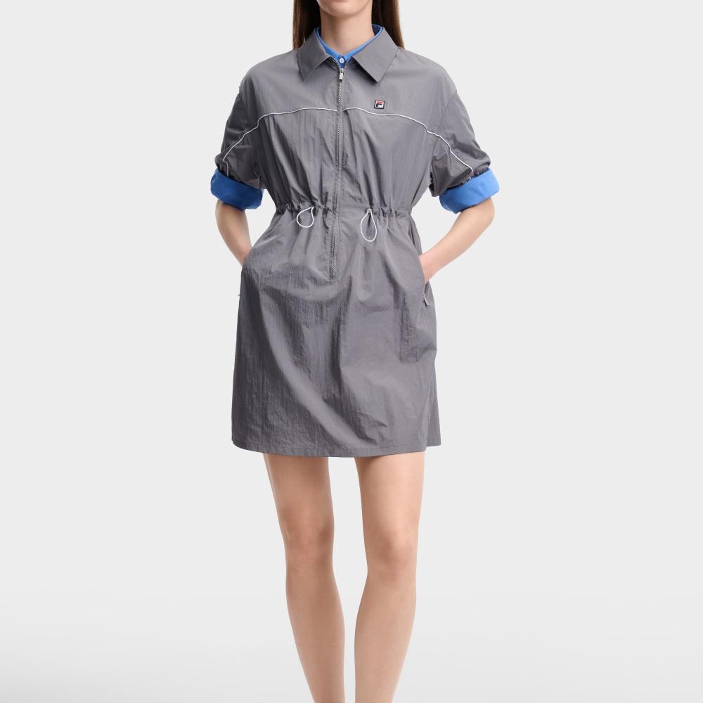 FILA Heritage Vintage Sports Versatile Comfortable Short Sleeve Dress Women dresses Cloudy-Gray F11W628320FDY