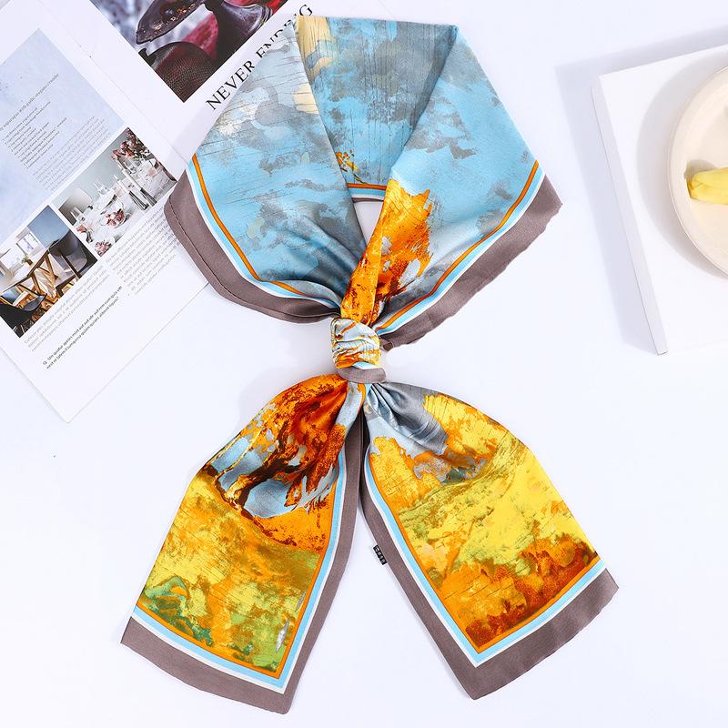 

Long narrow silk scarf for women, new popular style for spring and autumn, fashionable neck scarf to pair with shirts, imitation narrow silk scarf закат