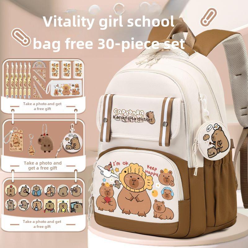 2024 Capybara Girls' Backpack: Stylish, Spacious & Perfect for Grades 1-6