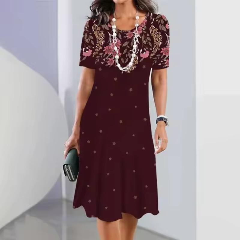 Simple digital print women's clothing 2 summer short-sleeved clothing casual women's beach party dress