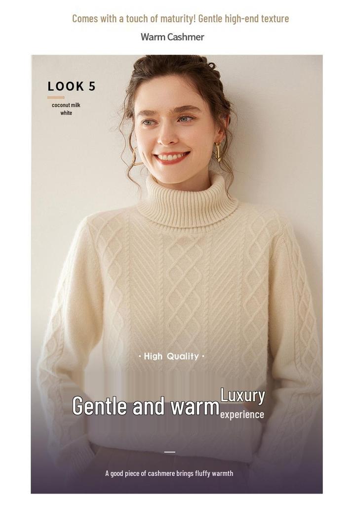 Women's Cashmere High Neck Knit Sweater - Long Sleeve, Loose, Warm, and Versatile for Autumn/Winter.