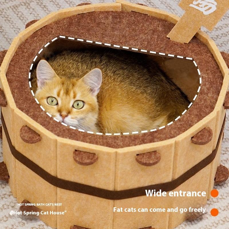 Hot Spring Felt Cat Nest Semi-Enclosed Large Space Felt Kitten Beds Wear-Resistant Cat House Hiding Cave Pet Cat Bed Furniture