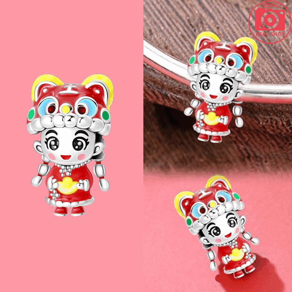 

Exquisite Beads 925 Silver Chinese New Year Tiger Hat Girl Charms for Women Bracelets Necklace Fine DIY Fashion Jewelry Gifts