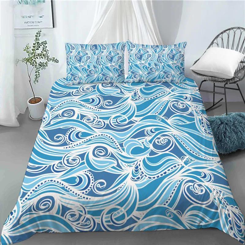 3D Japanese Wave Pattern Duvet Cover Set Fashion Polyester Quilt Cover With Pillowcase For Children Women Home Room Decor Gifts