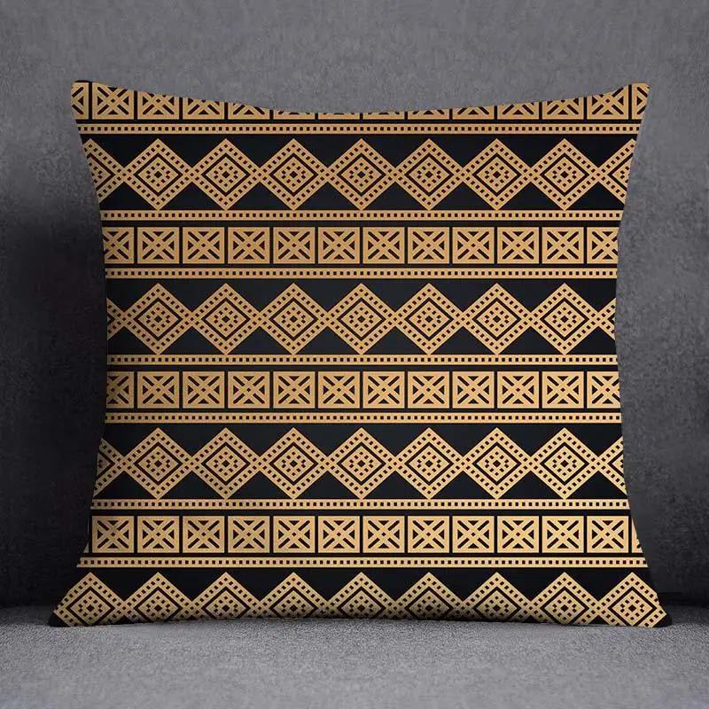 Quadratischer Kissenbezug mit geometrischem Blumenmuster in Schwarz und Gelb, dekorativer Kissenbezug für Zuhause und Büro