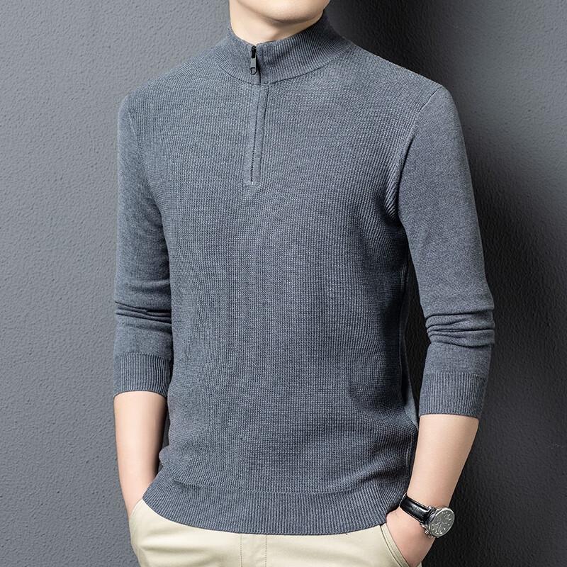 Men's Pullover Zipper Stand Collar Knit Sweater
