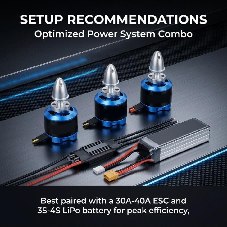 Model Aircraft 1200Kv Brushless Motor with Brushless Construction, Metal Housing, Visible Front Mounting Holes, Shaft Adapter, and Rear External Wire