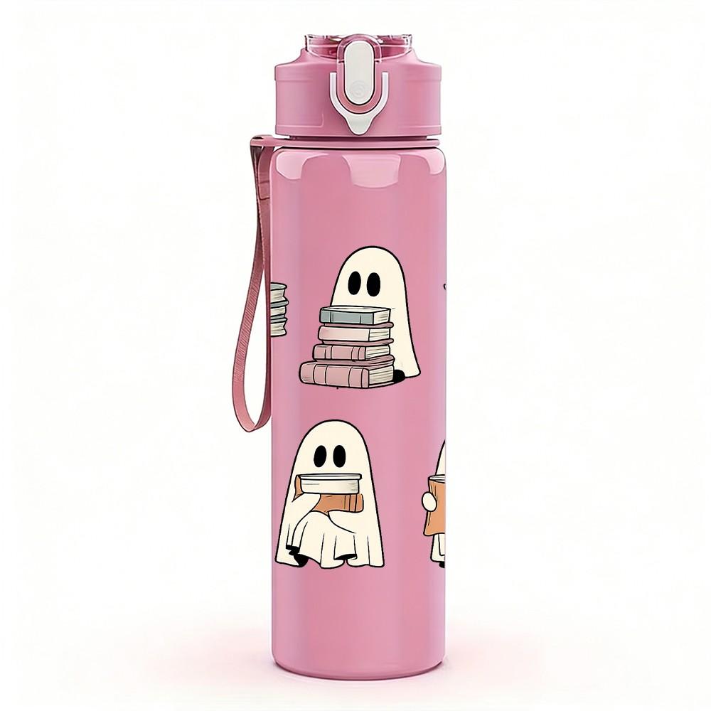1PC Cute Little Ghost Group 750ml Color Plastic Sports Water Bottle Leakproof Flip Straw Lid Suitable for Sports Office Home Use