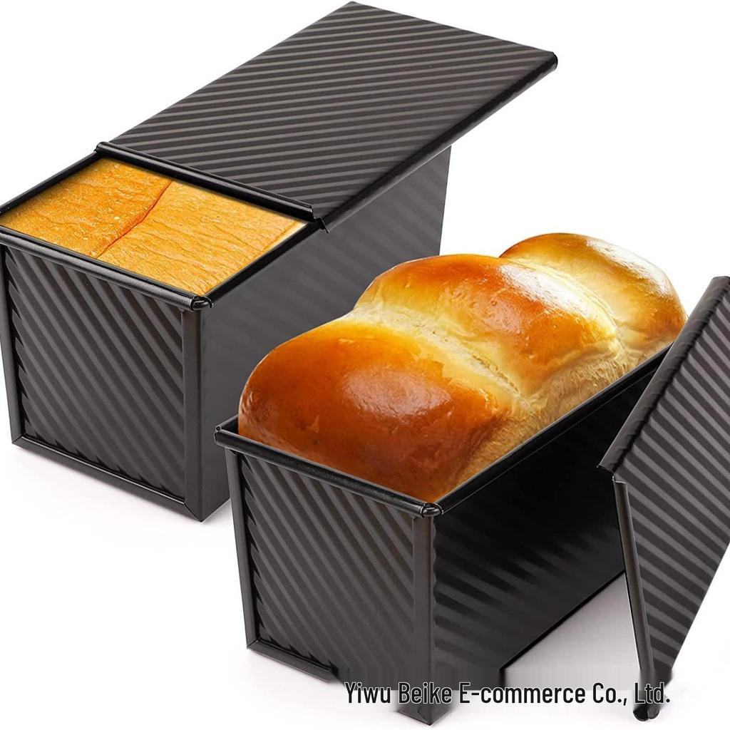 Golden Corrugated Toast Box with Lid - 450g Non-Stick Bread Mold for Baking