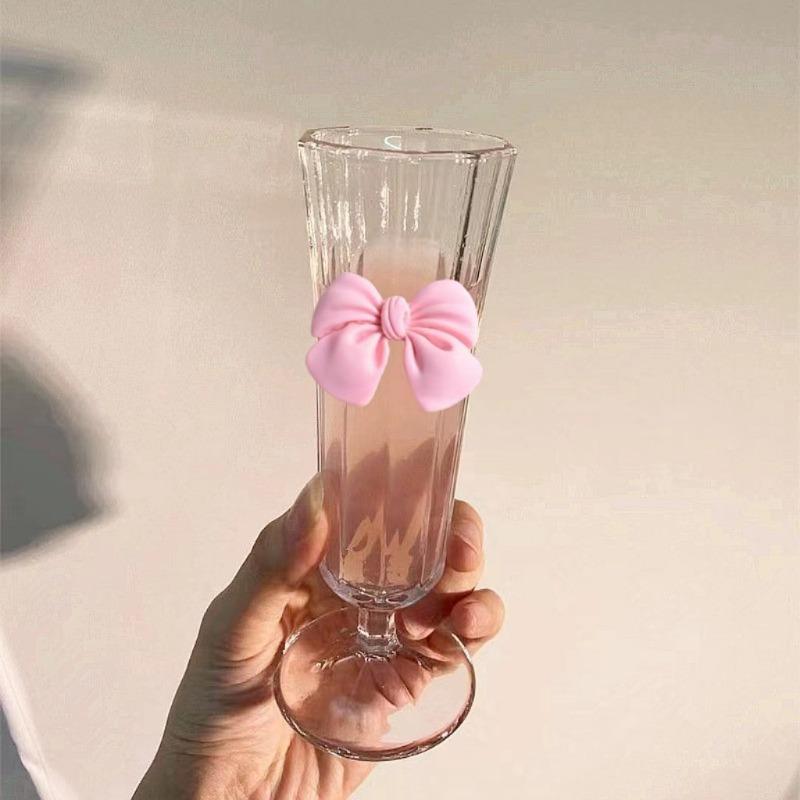 Pink Bow Shaped Tall Glasses Glass Horns Champagne Fruit Wine Glasses, Fruit Juice , Coffee Cups, High Aesthetic Value