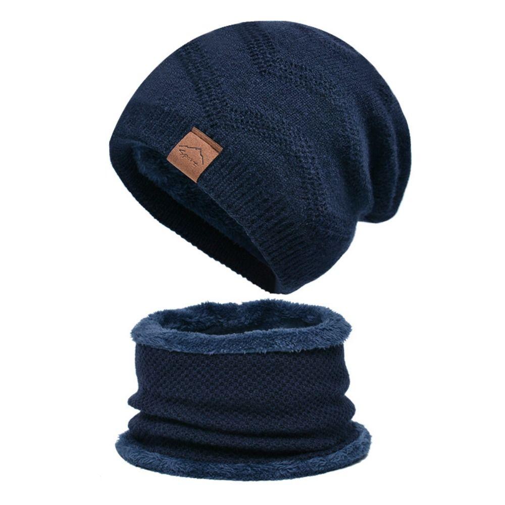 soft Thermal Knit Cap Thicken Warm Wool Hat Hiking Winter Beanie Hat Scarf Set  Women/men
