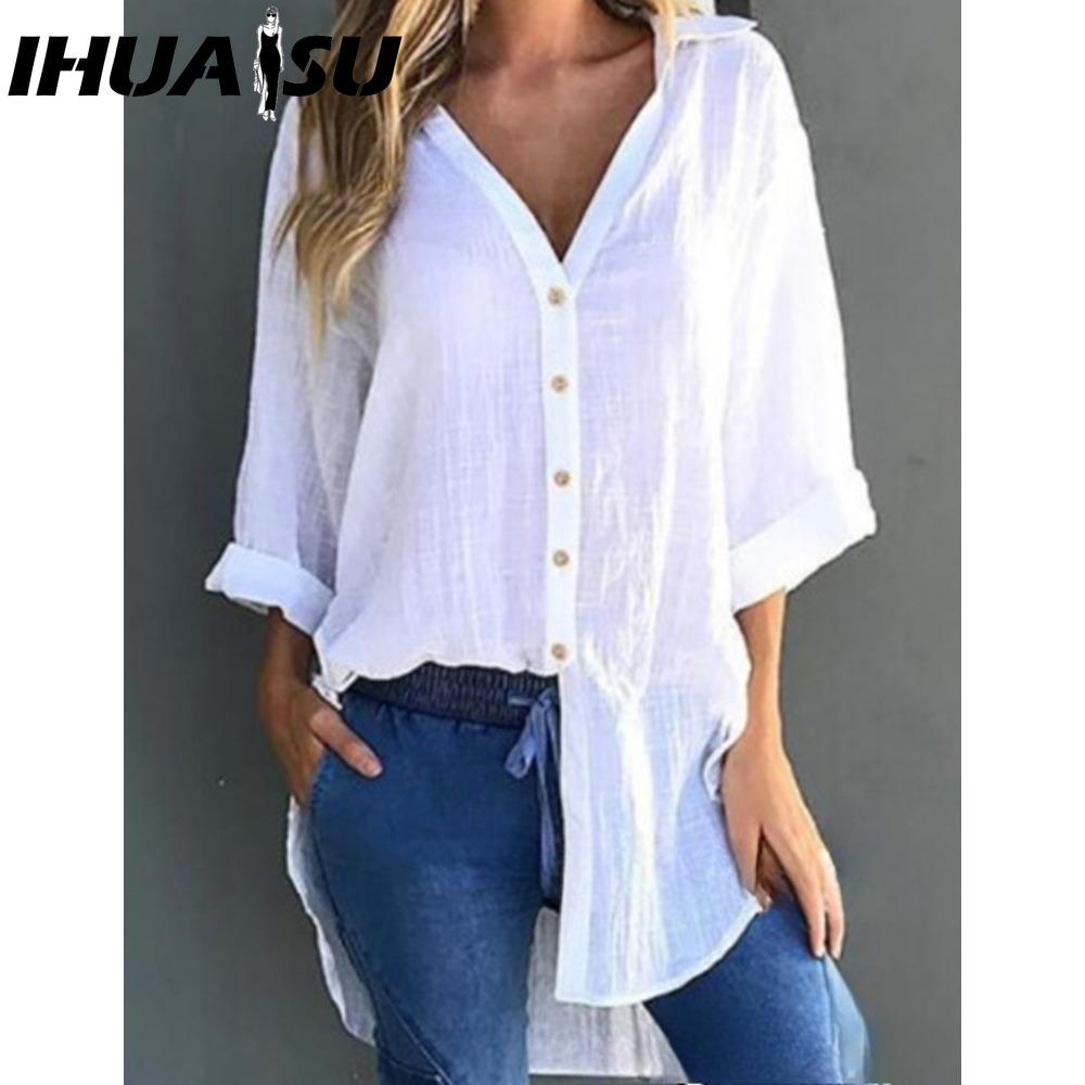 

IHUASU Женская Мода Повседневные Однотонные Блузки и Рубашки с Принтом и Длинным Рукавом и Воротником ПОЛО S белый