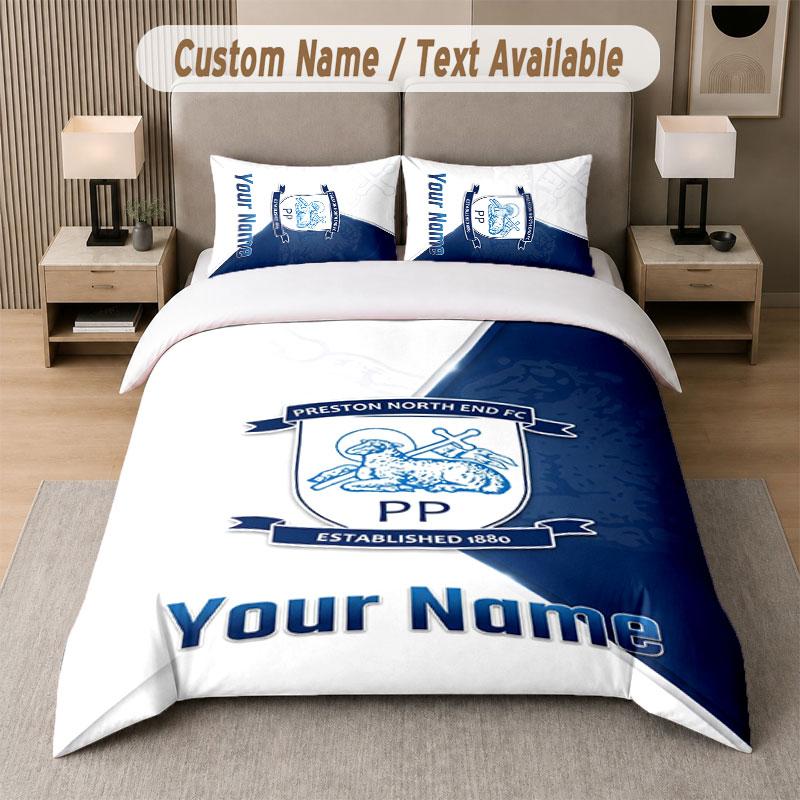 Custom Bedding Set Preston North End Pattern, Print Name Text 1 Duvet Cover Plus 2 Pillowcases Home Textile