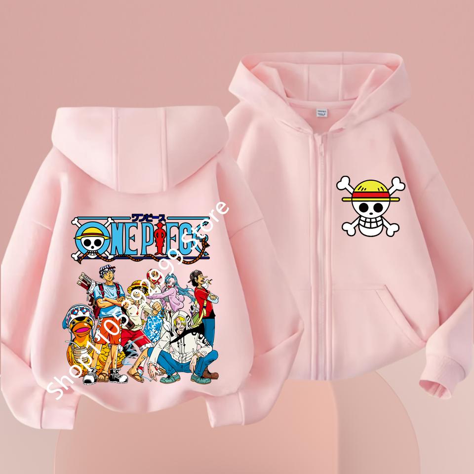 2026 Ny Børne Anime One Piece Luffy Lynlås Hættetrøje Jakke 3-12År Afslappet Langærmet Sweatshirt Efterår