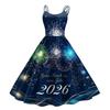 Women's New Year Printed Casual Fashion Round Neck Midi Dress