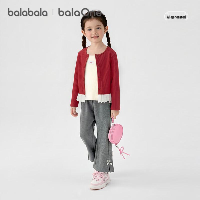Balabala Girls' Long-Sleeve Three-Piece Set