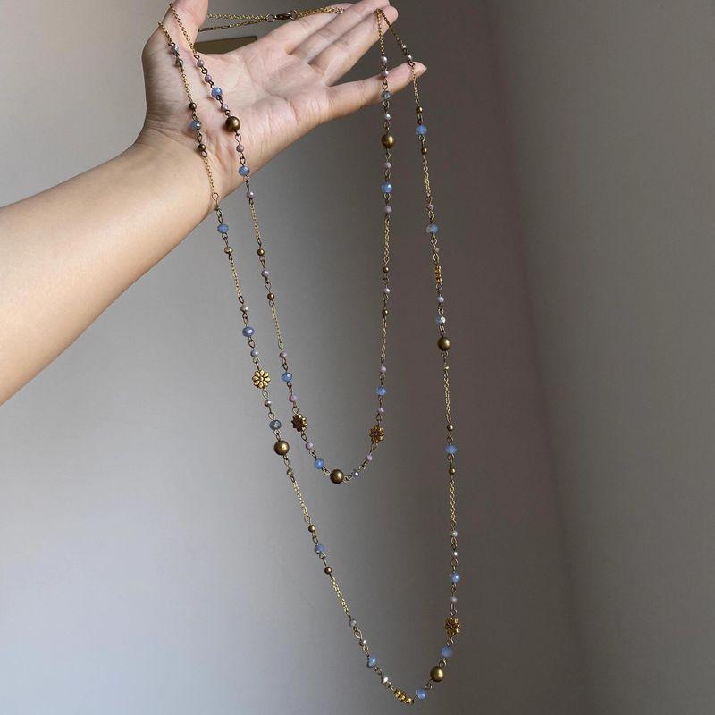 

European and American Retro Gold round Tassel Necklace Women Light Luxury Niche High Sense Multi-Layer Twin Choker Necklace Fashion Ancient Bronze Double Layer Necklace