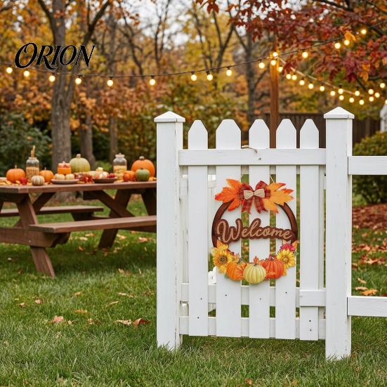 Rustic Farmhouse Wall Art Autumn Harvest Wooden Wreath Pendant, Front Door Hanging Ornaments with Hemp Rope, Natural Wood Fall Sign Pumpkins