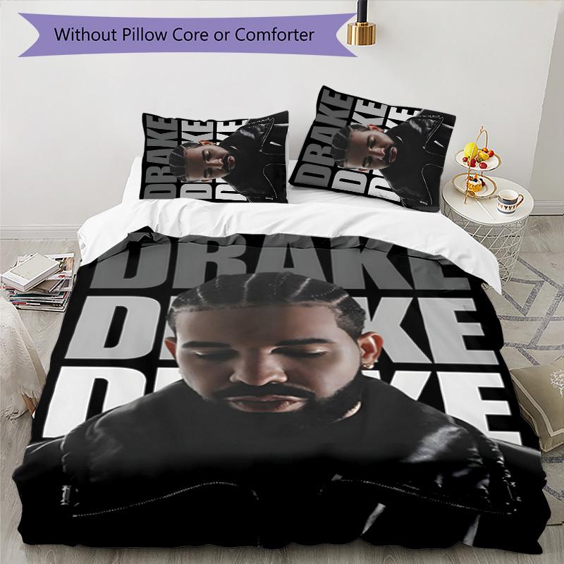 Drake 3pcs Bedding Set Duvet Cover Closure Includes 1 Duvet Cover & 2 Pillowcases for All Seasons Bedroom Home Dorm Decor