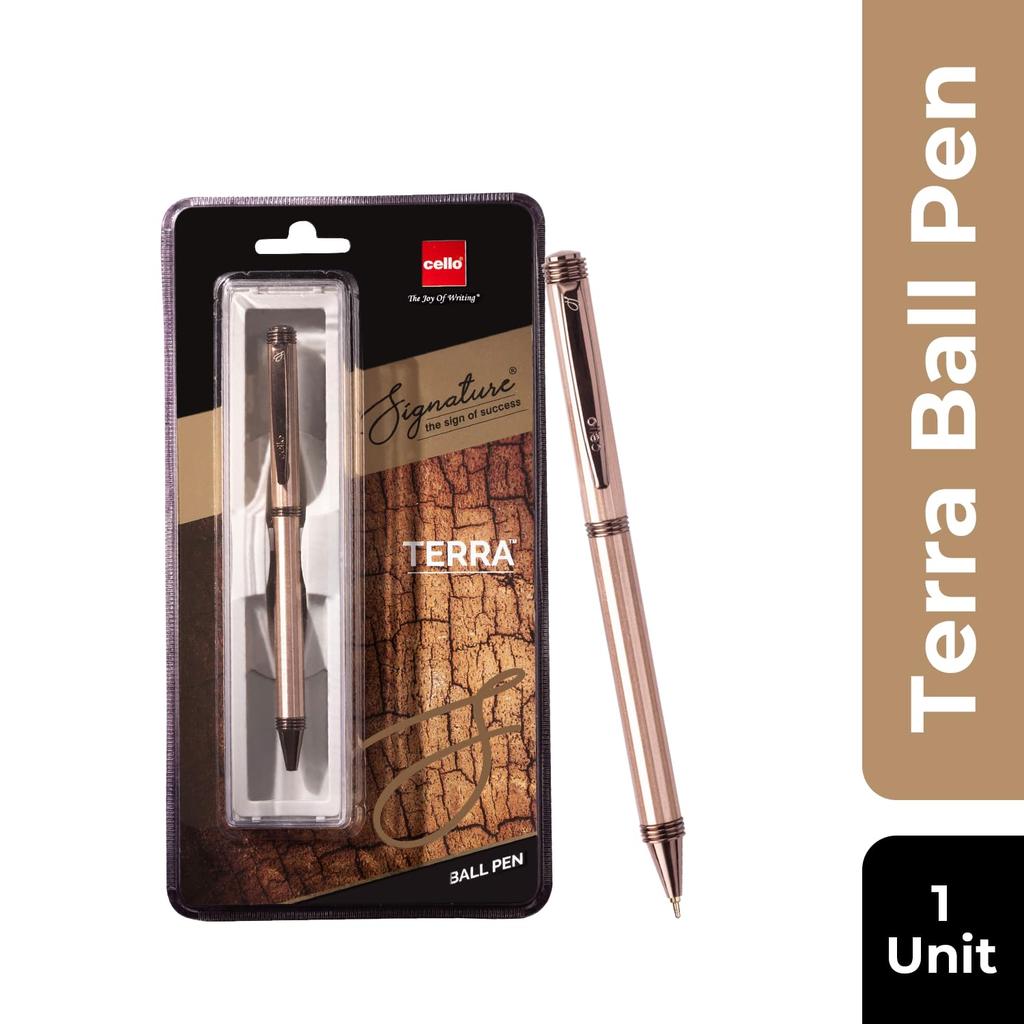 Cello Signature Terra Ball Pen Blue Ink 0.7 mm Fine Tip Metal Pen for Office, Home & Gifts