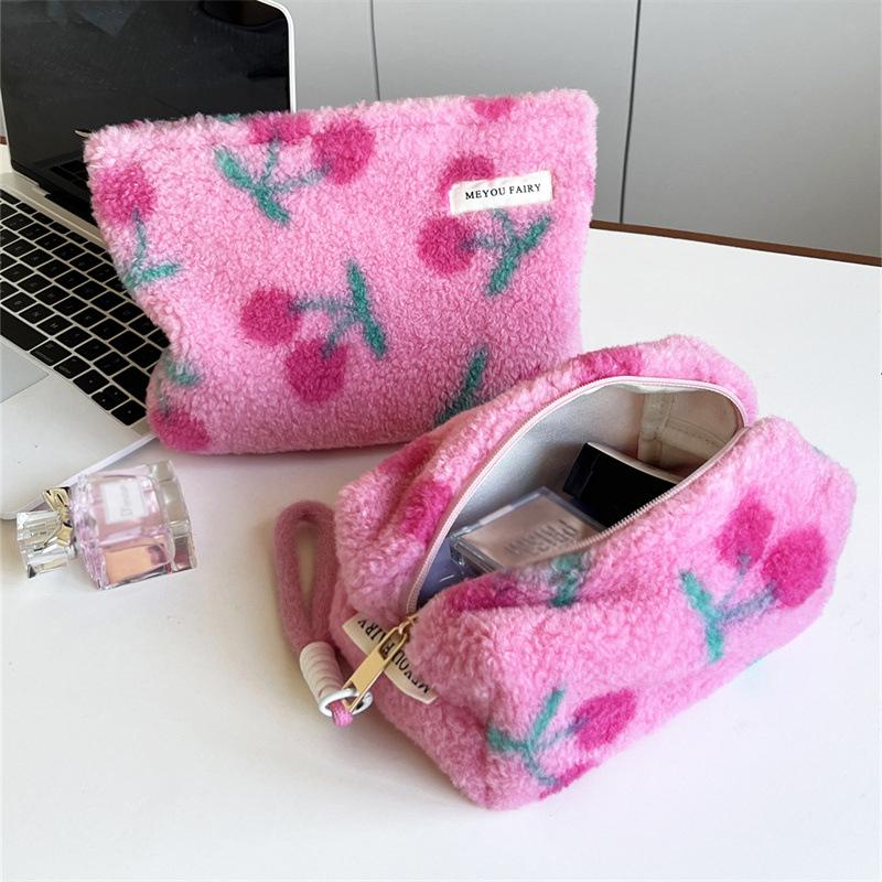 Cute Sweet Plush Makeup Bag Large Capacity Soft Storage Bag Large Clutch Portable Travel Cosmetic Toiletry Bags For Girls Gift